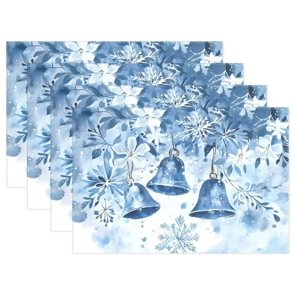 Ryvnso Placemats Set of 4 Christmas Snowflakes Bells Dining Mats Heat-Resistant Non-Slip Washable Table Mat