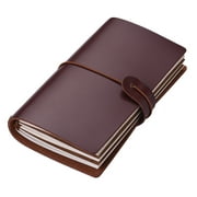 Refillable Leather Journal Travel Notebook Diary Business Notepad Card Holder Lined Blank Grid Paper with Elastic Strap for Men & Women Writing