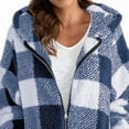 thumbnail image 2 of MORTTIC Women's Plaid Hooded Zip-Up Jacket Long Sleeve Loose Fit Coat with Pockets Winter Warm Wear Blue，L, 2 of 9