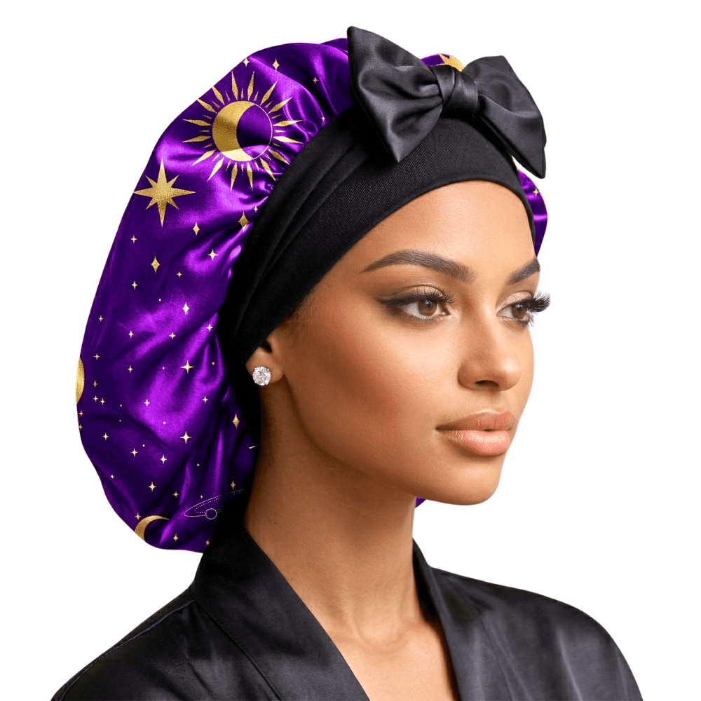 Prince Hair Company Large Silk Infused Satin Bonnet, Reversible Celestial Sleep Cap for Long Hair