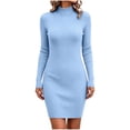 thumbnail image 2 of YTCAMLO Ribbed Knit Sweater Dress for Women Casual Long Sleeve Mock Neck Bodycon Dress Stretch Slimming Fall Winter Mini Dress, 2 of 7