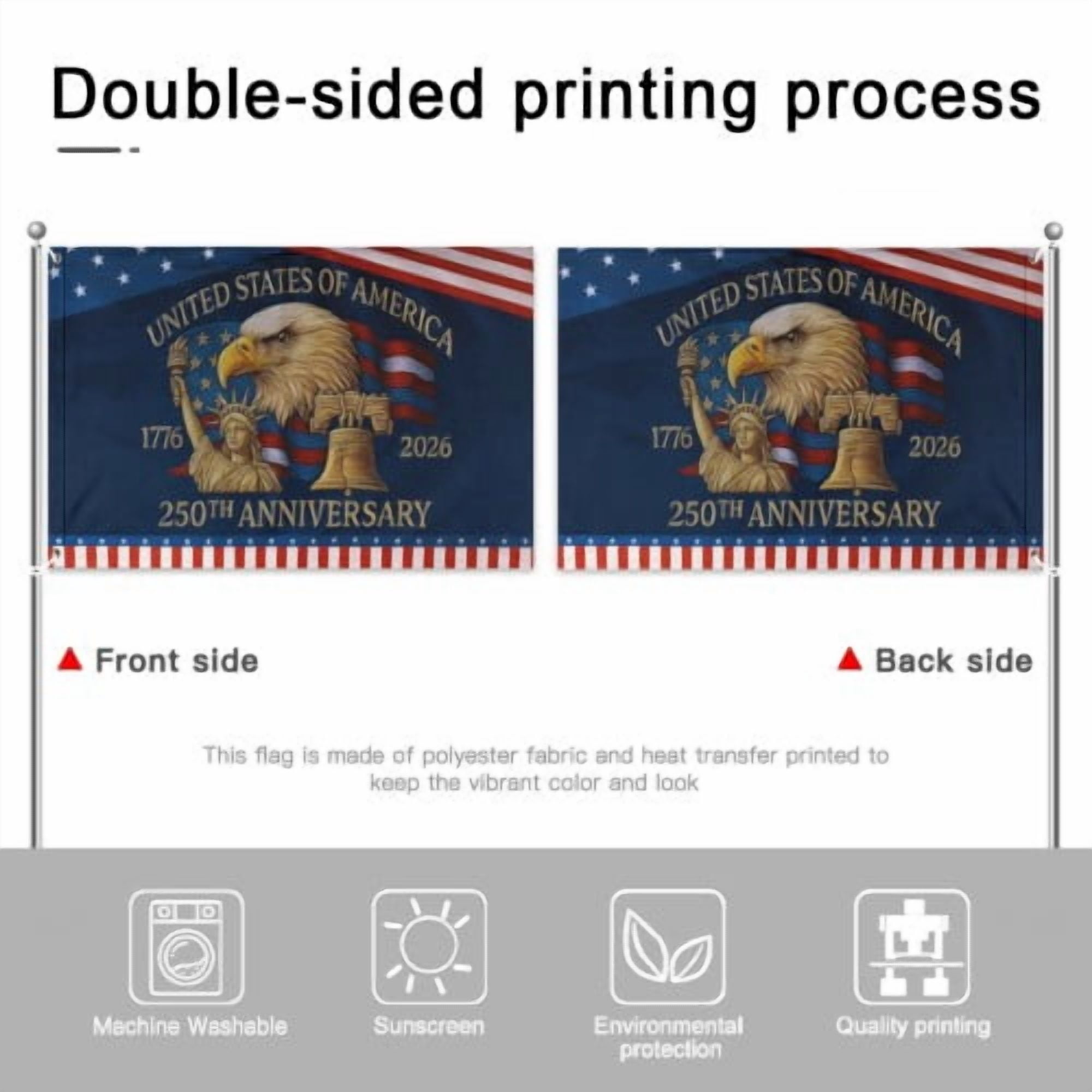 USA 250th Anniversary Flag Double Sided 4x6 ft Anniversary United States Semi-quincentennial Independence Day 4th of July Patriot Outdoor Garden Banner