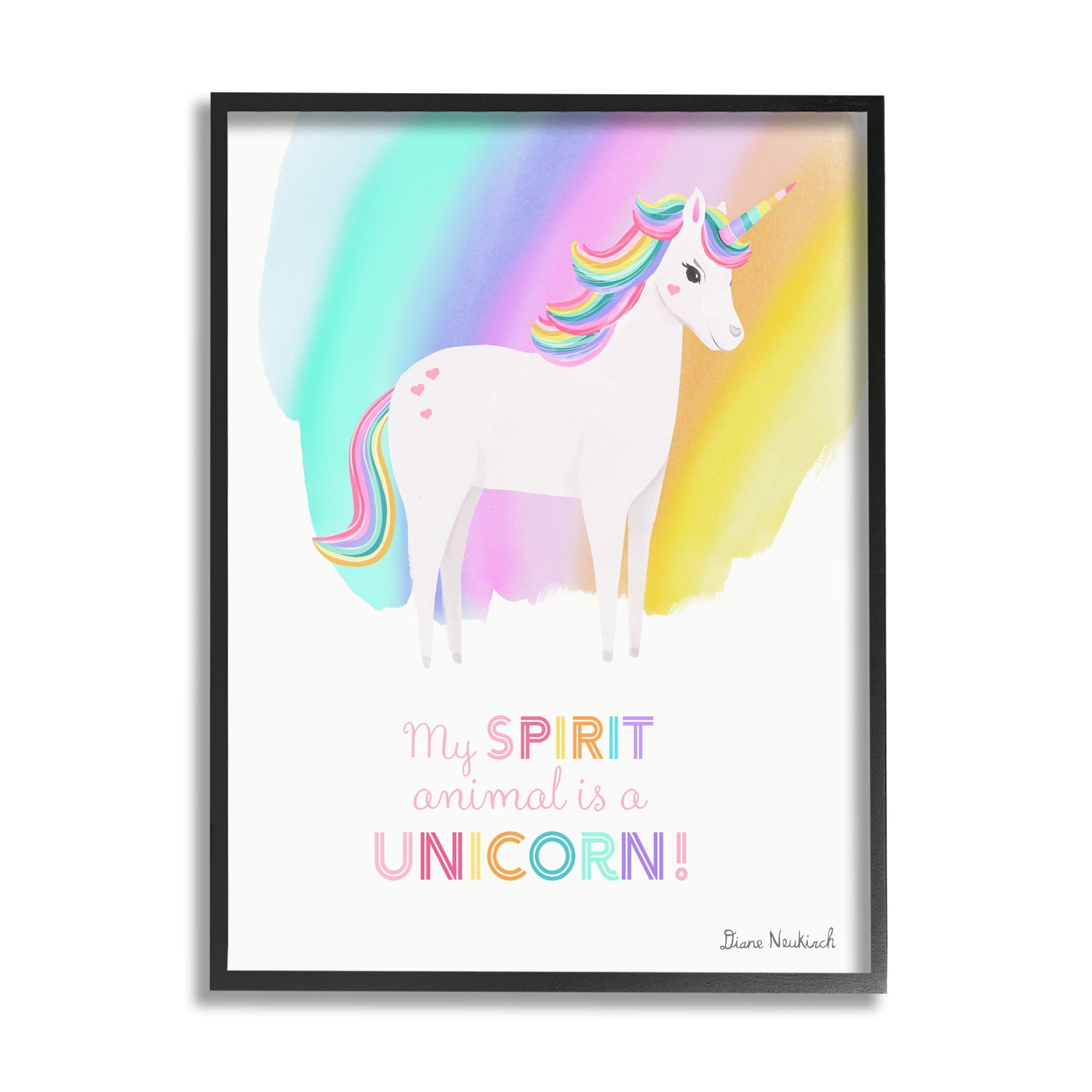 Stupell Industries Unicorn Spirit Animal Vivid Fantasy Rainbow Pony Graphic Art Gray Framed Art Print Wall Art, Design by Diane Neukirch