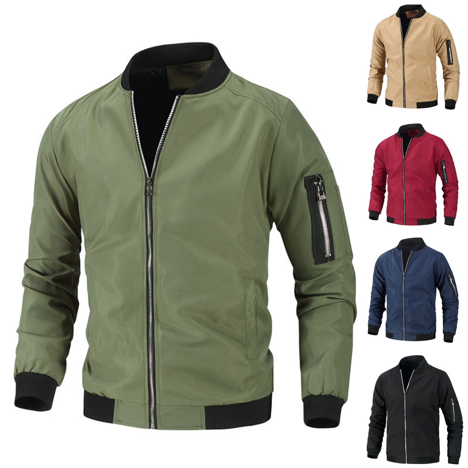 Mens Casual Lightweight Jacket Stand Collar Long Sleeve Full