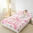 thumbnail image 4 of Homewish Dreamy Princess Castle Queen Sheet Sets,Cute Bowtie Ribbon Flat Sheet,Pink Fairy Tale Queen Fitted Sheet For Girls Kids,Breathable Home Decor,4pcs, 4 of 7