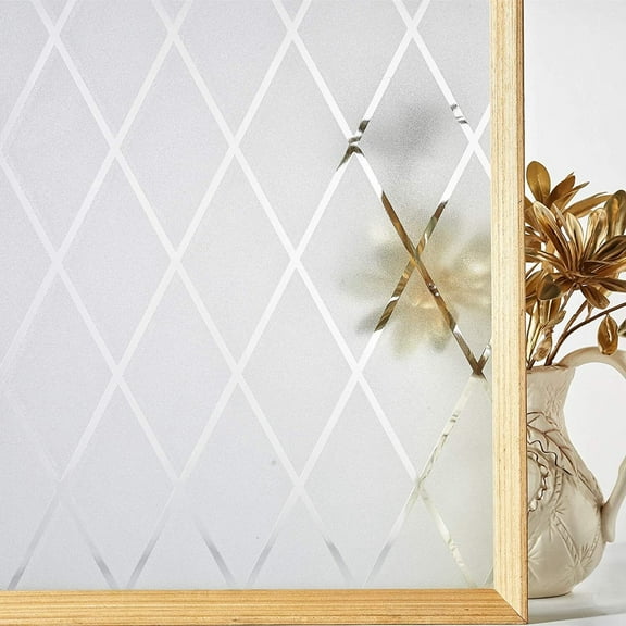 VELIMAX Lattice Frosted Window Film Window Privacy Film Static Cling Window Vinyl Opaque Glass Sticker Non Adhesive Anti-UV 17.7x78.7 inches