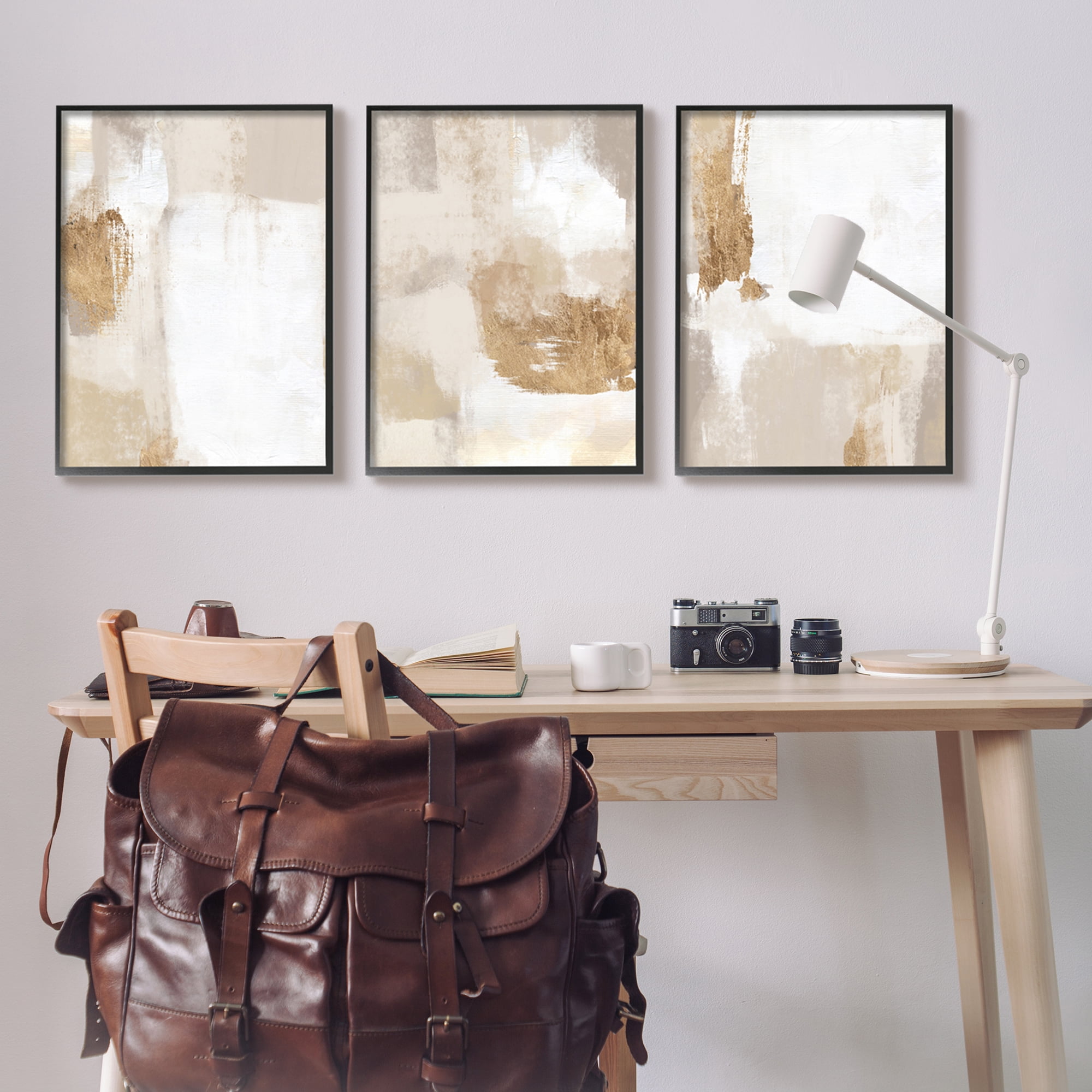 Stupell Industries Beige Modern Abstraction Abstract Painting Black Framed Art Print Wall Art, 24 x 30, Set of 3