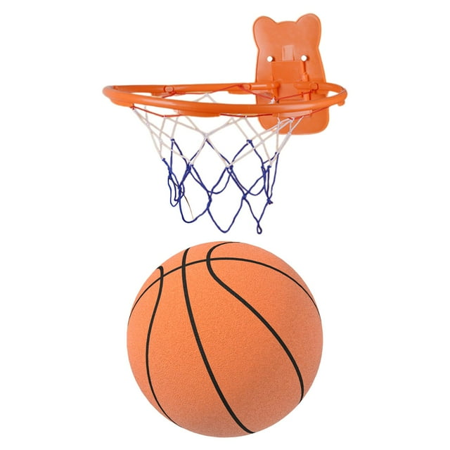 S SERENABLE Silent Basketball with Hoop Educational Patting Ball Bouncing Ball for Party Orange
