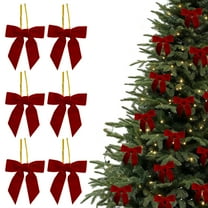 Fwttom 6 Pack Velvet Bows for Christmas Tree - Hanging Ornaments Red Christmas Bows for Wreaths, Holiday Party Xmas Decorations