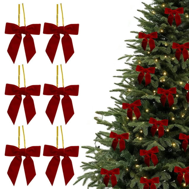 Rvkxad Velvet Christmas Bows 6Pcs Small, Red Green Bows for Tree Wreath Gift Wrap Crafts Wedding, Christmas Decor Bows