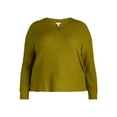 thumbnail image 5 of Terra & Sky Women’s Plus Waffle V Neck Henley Top, Sizes 0X-5X, 5 of 5
