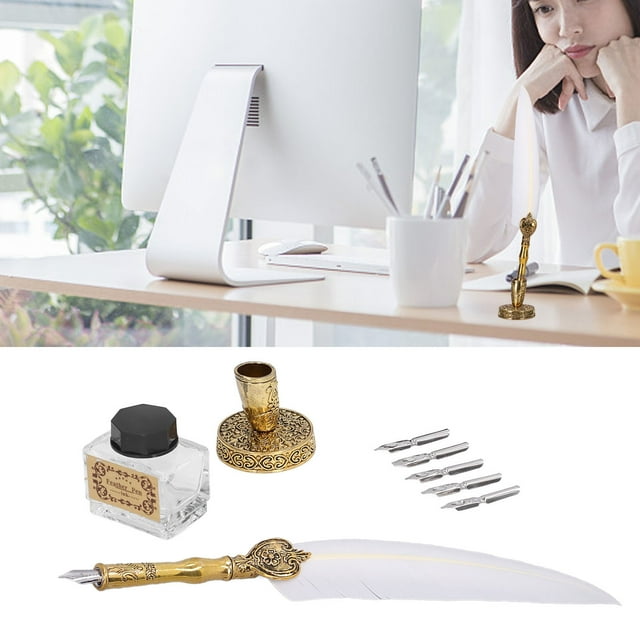 Feather Quill, Exquisite Workmanship Quill Feather Pen Wear Stainless Steel Nib For Gifts For Calligraphy Practice