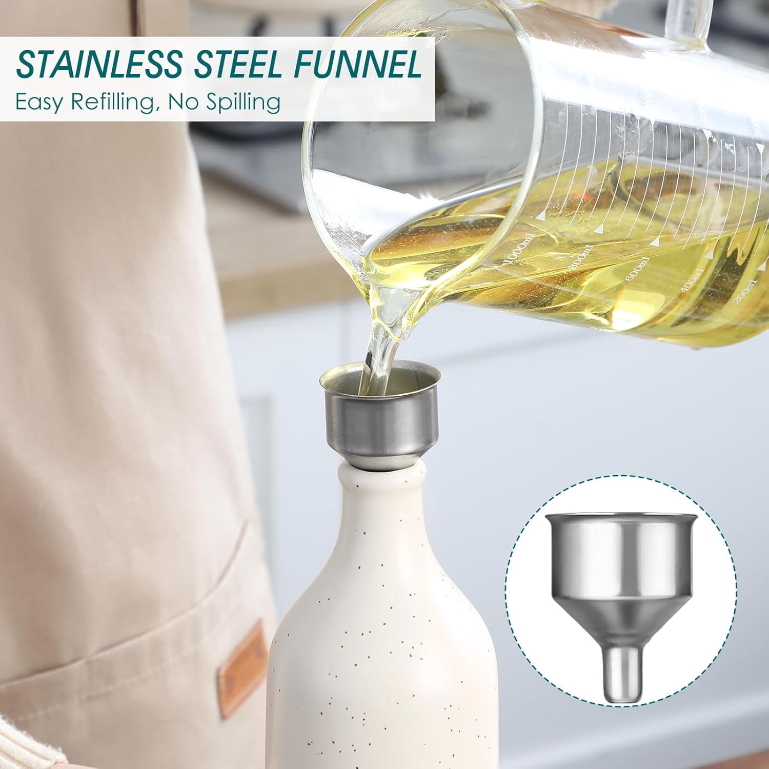 20 Oz Ceramic Olive Oil Dispenser Bottle, Bottle Dispenser with Spout and Funnel for Kitchen,Suitable for Oil, Vinegar, Coffee Syrups & Other Liquids，Cream