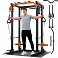thumbnail image 1 of Memoryfield Power Cage with Cable Crossover System, Power Rack with LAT Pulldown, Multi-Function Workout Cage with Pulley System for Strength Training, Orange, 1 of 7