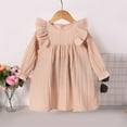 thumbnail image 3 of Little Girls Dresses Spring Autumn Solid Color Crewneck Long Sleeve Kids Dress Fall Clothes Size 5-6T, 3 of 3