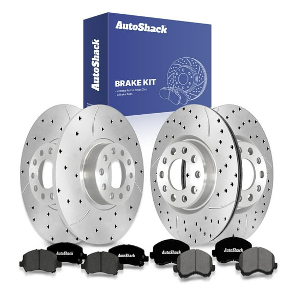 AutoShack Front Vented & Rear Solid Drilled & Slotted Silver Zinc Coated Brake Rotors   Premium Ceramic Pads 12-PC Brake Kit Replacement for 2013-2016 Dodge Dart SilverShield Pro