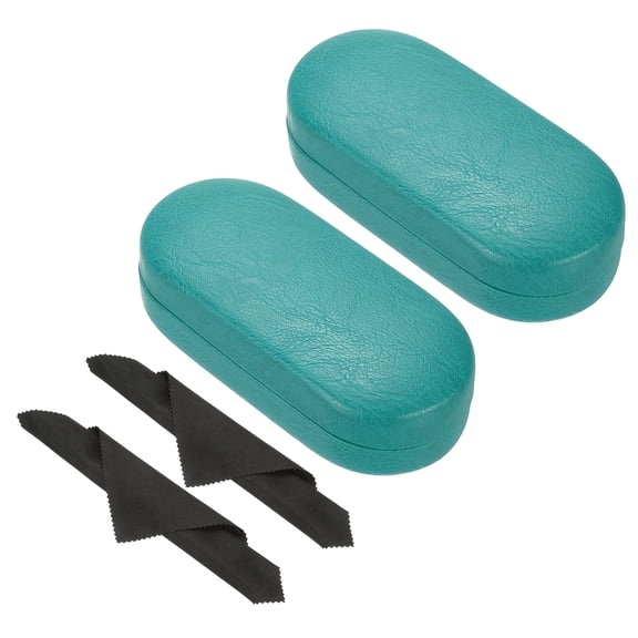 Uxcell Hard Shell Eyeglasses Case, 2 Pack PU Leather Large Glasses Case Protective Sunglasses Organizer, Lake Blue