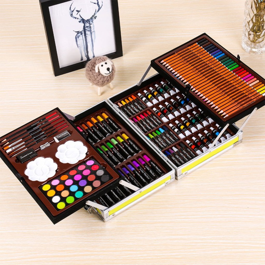 Milue 145Pcs Painting Watercolor Pen Set Art Drawing Colored Pencil Double-layer Aluminum Gift Box