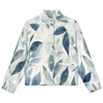 thumbnail image 4 of Jackets for Women Winter Coat Jackets Flannel Stand Collar Jacket(Blue Watercolor Leaf Pattern,Size:S-4XL), 4 of 7
