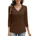 thumbnail image 6 of VDJ Blouses for Women Dressy Casual Summer 3/4 Sleeve Solid T Shirts Trendy Button Tunics Brown Going Out Tops Size XL, 6 of 8