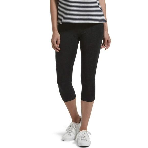 HUE Women's Reversible French Terry Ultra High Waist Capri Legging, Black, Extra Large
