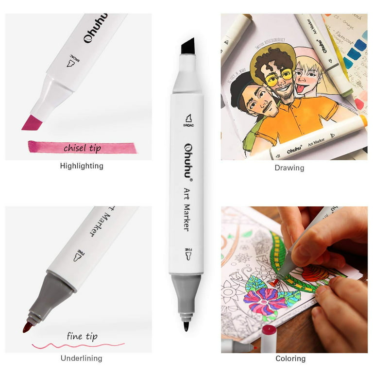 Ohuhu Art Markers Set, 100 Colors Dual Tips Coloring Marker Pens