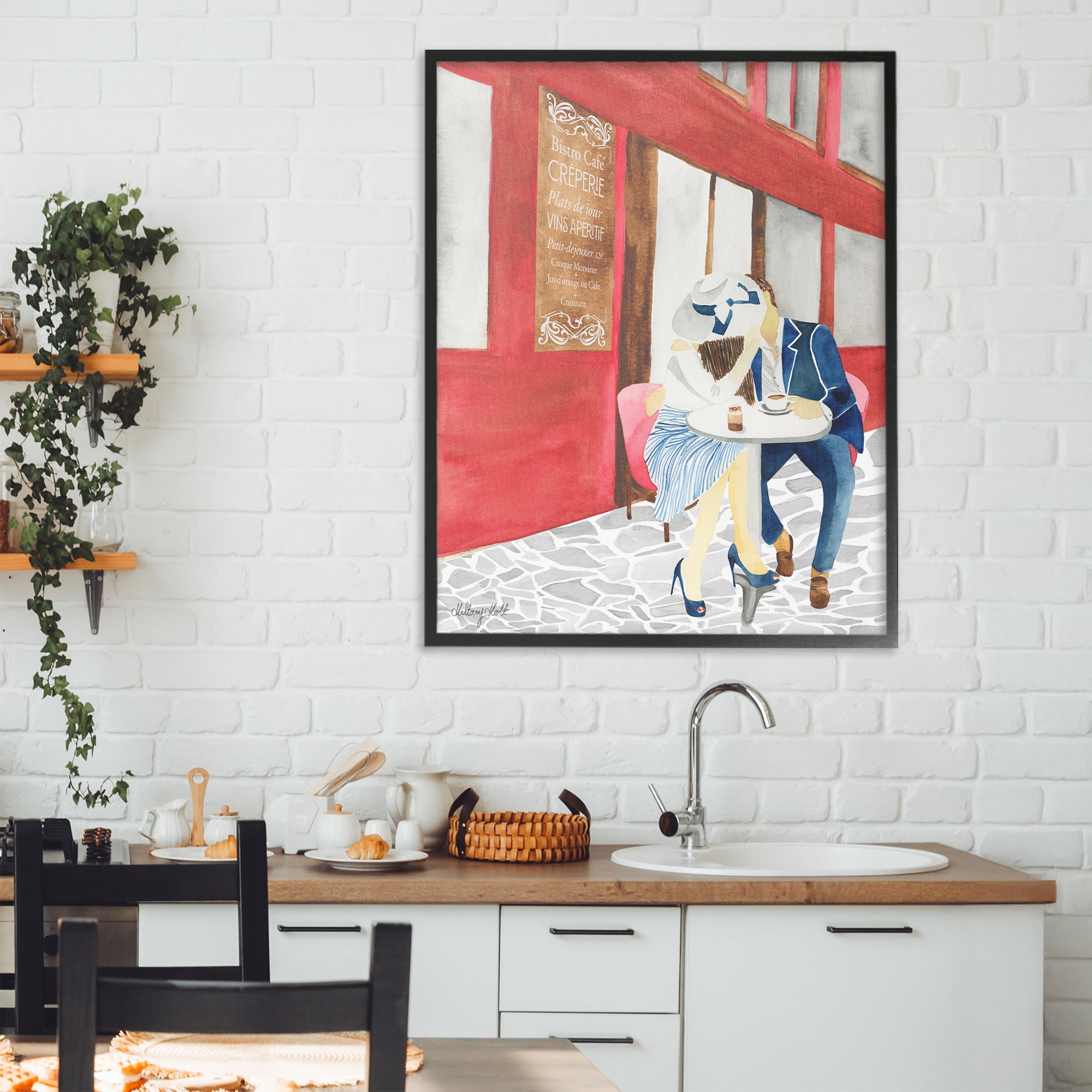Stupell Industries Kiss At Parisian Cafe Black Framed Giclee Art, design by Hillary Holt