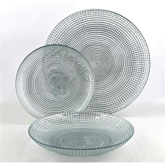 Red Pomegranate Collection R1228-2 Helios Gilded Glass Dinnerware Set, Silver - Set of 18