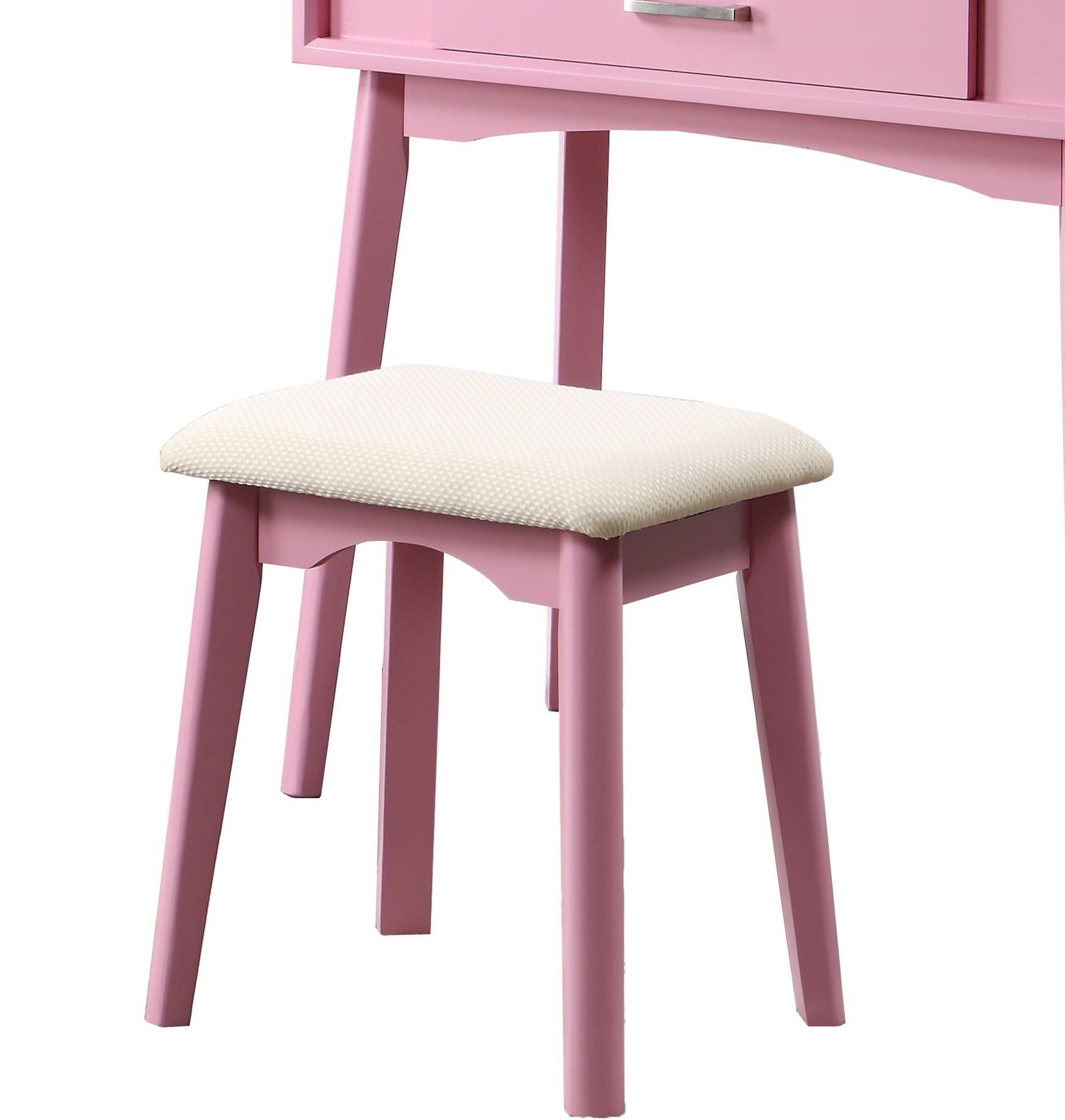 Mintazer Modern Vanity Table Set, Round Mirror Makeup Dressing Table with Drawers & Upholstered Stool for Bedroom, Pink