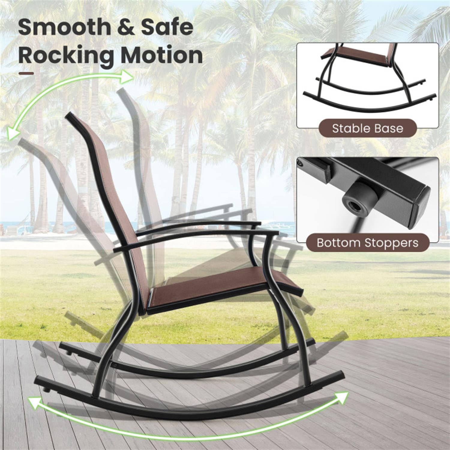 Demi Bonn 2 Pieces Outdoor Rocking Chairs with Breathable Backrest, Patio Accent Furniture Lounge Chairs for Yard, Garden, Brown