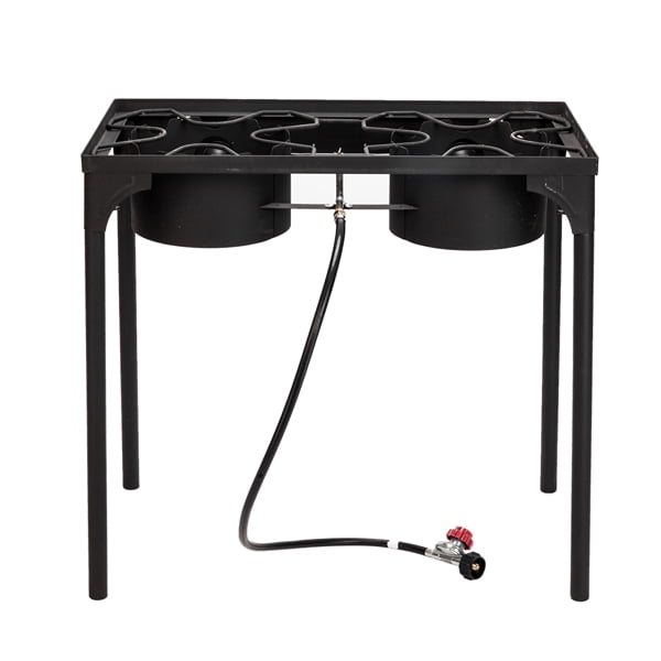 150,000 BTU Double Burner Camp Stove - High Pressure Propane Cooker w/ Cast Iron Heads, 0-20 PSI Adjustable, CSA Certified & Portable Legs for Tailgating, Home Brewing