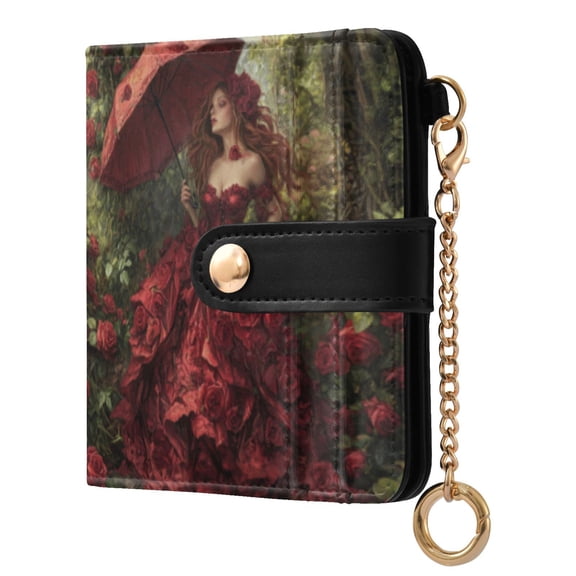 Qxltty The Rose Wedding Ladies Wallet Rfid Slim Thin Compact Credit Card Women Wallet Zipper Coin Pocket and ID Window for Female Gifts