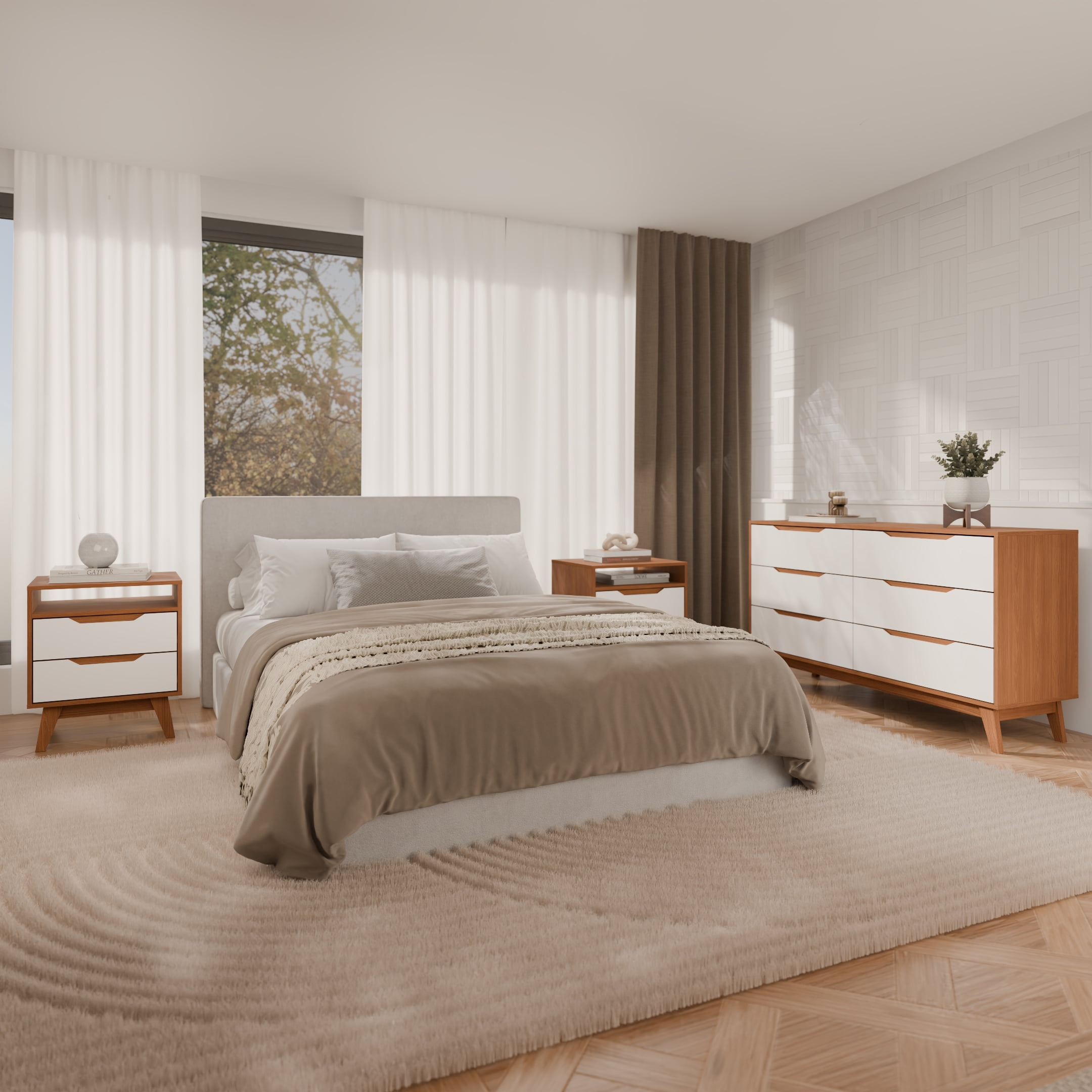 Kappesberg Bedroom Furniture Set with 6-Drawer Dresser and 2 Nightstands, Golden Oak/White – Modern Storage Combo