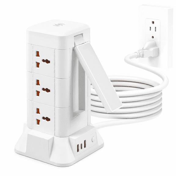ICREOPRO Power Strips Tower with Wireless Charging and Night Light,9 AC outlets & 3 USB Port,6.5ft Cord