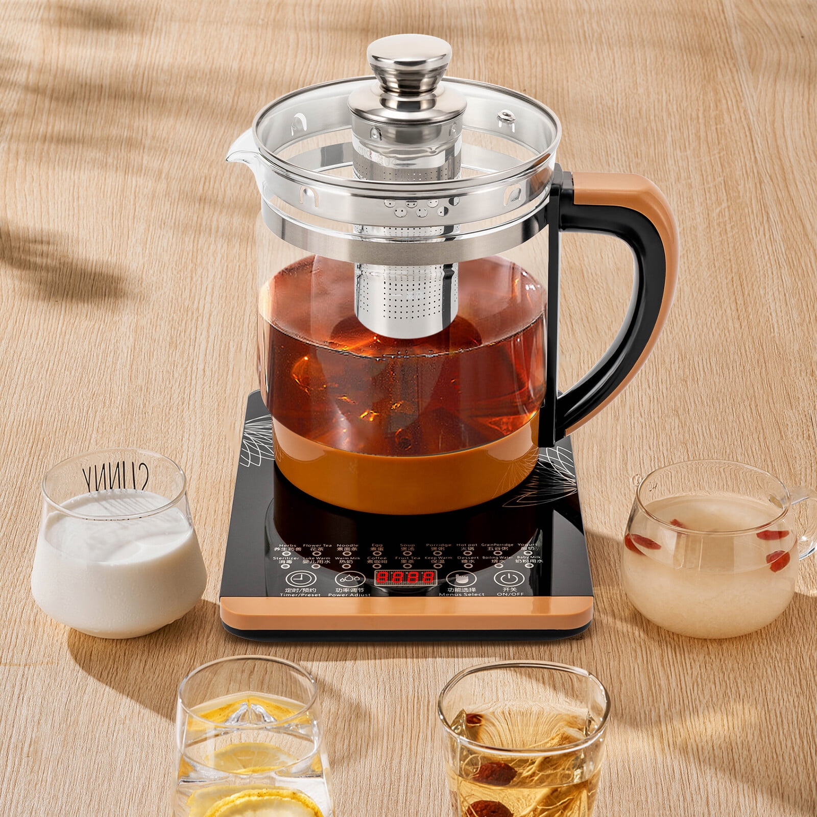 Electric Hot Tea Maker, Glass Kettle with Temperature Control, Stainless Steel Water Boiler
