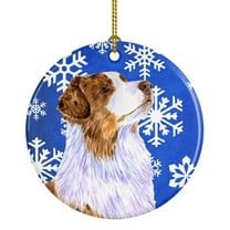 Carolines Treasures LH9273-CO1 Australian Shepherd Winter Snowflakes Holiday Ceramic Ornament 3 in multicolor