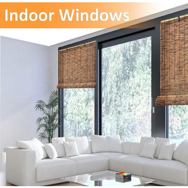 Bamboo Cordless Roller Blinds - Blackout Roman Shade For Indoor/Outdoor Windows (62" W X 48" H Example Size)