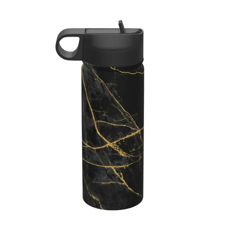 

18 Oz Insulated Sports Bottle Outdoor Sports Gym Handheld Portable Casual Stainless Steel Water Bottle Straw With Lid Black Gold Marble Texture Design Cover (2)