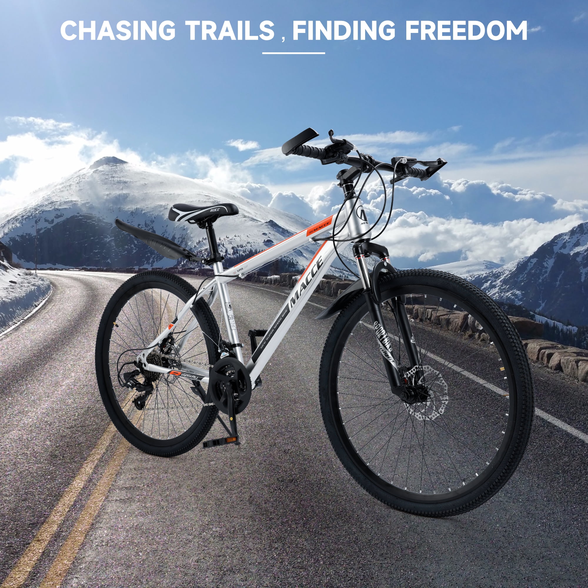 27.5 Inch Mountain Bike for Adult, 27-Speed Front Suspension High-Carbon Steel MTB Bicycle, Dual Disc Brake Bikes for Men Women, Silver
