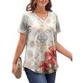 thumbnail image 6 of MOSHU Plus Size T-shirts for Women V Neck Summer Tunic Tops Floral Print Curved Hem Women Shirts, 6 of 6