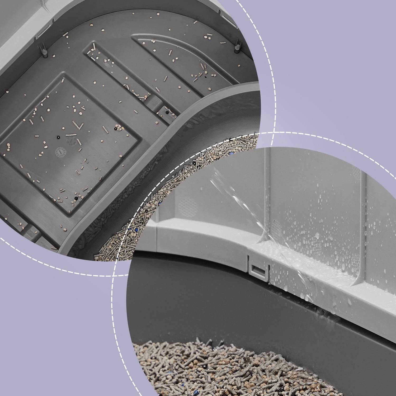 LEDREM XL Enclosed Cat Litter Box with Slide-Out Tray, Anti-Tracking Top Grate & Adjustable Door, Includes Scoop & Brush, Dove Gray and Slate Gray