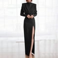 thumbnail image 2 of BangWanChi Black Dresses for Women Fashion Women Spring Sexy Casual Round-Neck Solid Split Long Dress, 2 of 6