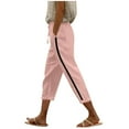 thumbnail image 3 of Tnhcen Women's Solid Color Cropped Pants Side Contrast Stripe Drawstring Waist Casual Capris Pants with Pockets Pre-Shrunk Cotton-Linen Like Fabric S-2XL, 3 of 5