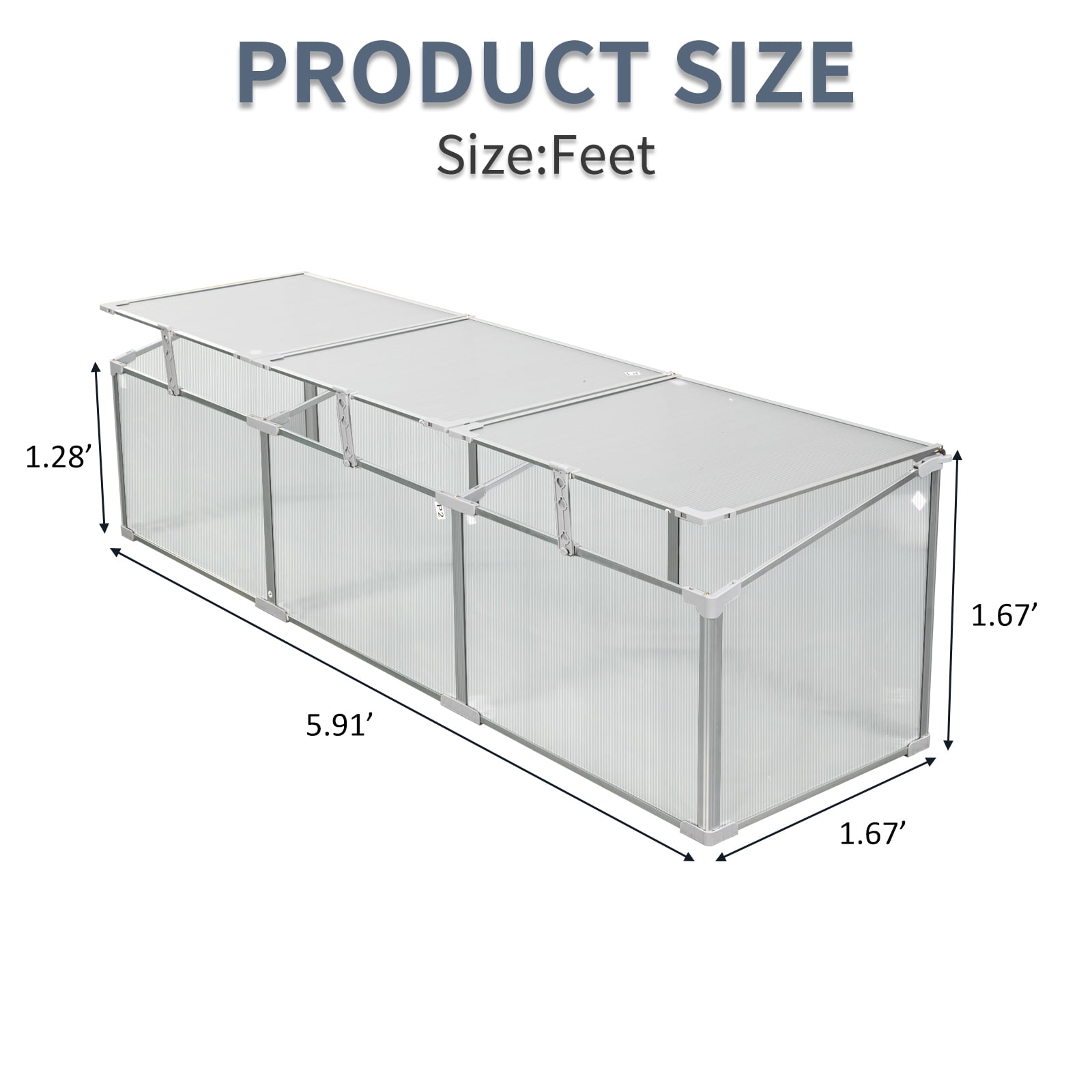 Greenhouse with Polycarbonate Panels and Aluminum Frame, Portable Outdoor Plant House and Garden Shelter with Openable Top for Winter Protection, Silver