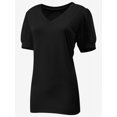 thumbnail image 5 of Womens Casual Cropped T Shirts V Neck Swiss Dot Puff Sleeve Crop Tops Summer Loose Basic Tees Tshirts, 5 of 5