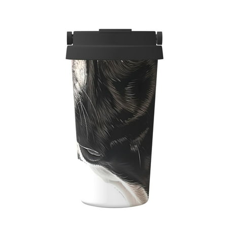

Pofeuu Black And White Boston Terrier Print Coffee Mug Iced Coffee Tumbler Cup Double Wall Vacuum Leak-Proof Thermos Mug CoffeeThermos Travel Mug