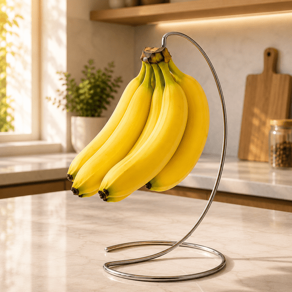 NATPLUS Stainless Steel Banana Hanger for Countertop, Fruit Stand Hook with Weighted Base, Silver