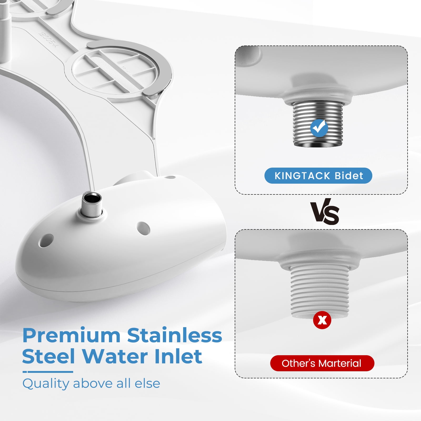 KINGTACK Toilet Bidet Attachment, Dual Nozzle, Non-Electric Bidet Attachment for Toilet Seat, Adjustable Water Pressure, Rear and Feminine Wash (White)