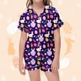 thumbnail image 4 of AWZXDE Easter Bunny Floral Print Kids Girls Pajama Set Short Sleeve Button Down Top with Shorts Sleepwear Outfit Easter Toddler Girl Outfit Purple,10-11 Years, 4 of 4