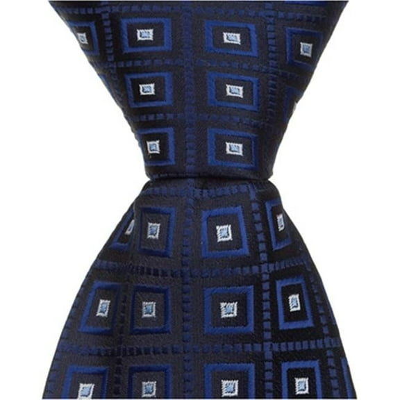 Matching Tie Guy 2414 B9 - 11 in. Zipper Necktie - Navy With Squares- 24 Month to 4T